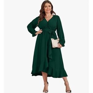 Scomchic Women's Long Sleeve Faux Wrap Hi-Low Dress, Size XL